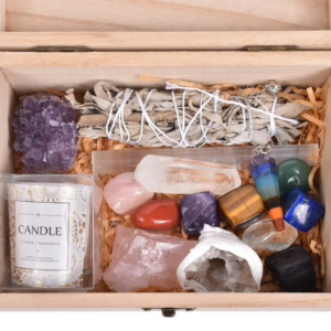 Set cristale pentru echilibrarea chakrelor – Meditații și Terapie cu Cristale + Pendul, Lumânare și Salvie pentru Purificare
